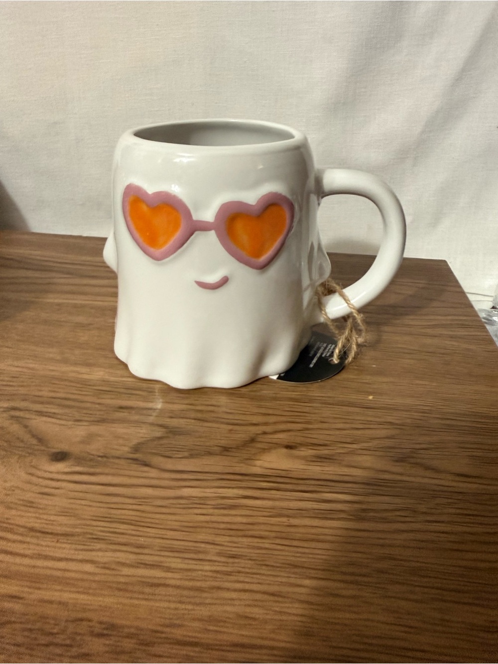 White Ghost Mug with Pink Heart Sunglasses